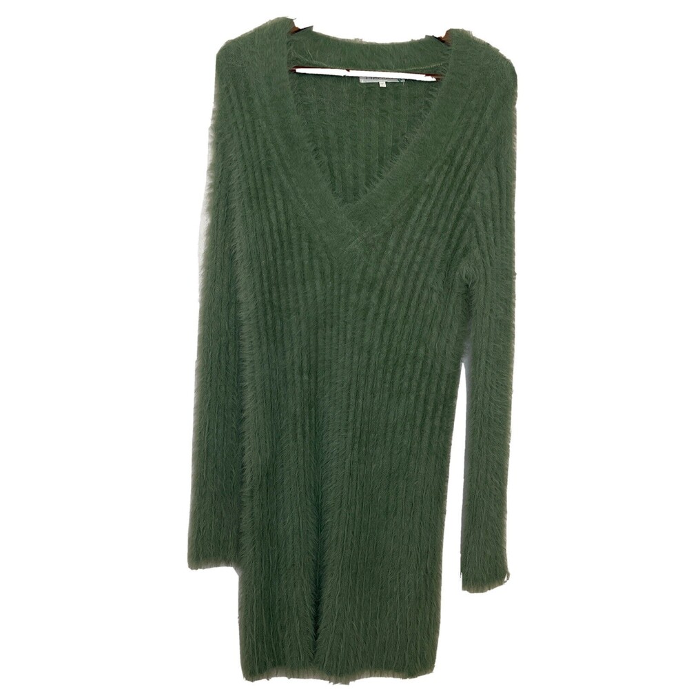 Etophe Studios Womens Dress Large Long Sleeve Sage Green Fuzzy Eyelash Mini